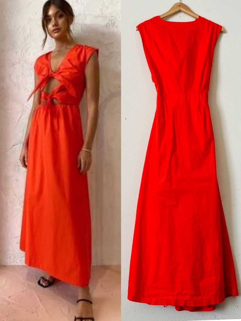 Sir. Size 3 (Us 8) Anja Tie Back/Front Sleeveless Midi Dress In Mandarin Red